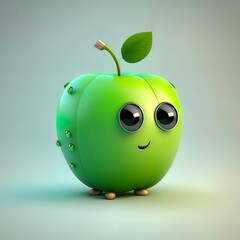 Adorable Green Apple Animated Character
