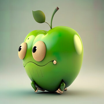 Adorable Green Apple Animated Character