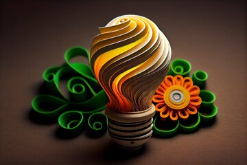 Green Energy - light bulb with plant - paper quilling - generative AI