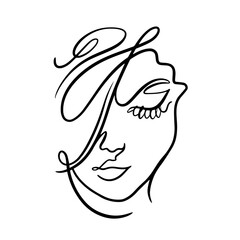 Woman face abstract outline or line art style vector illustration.