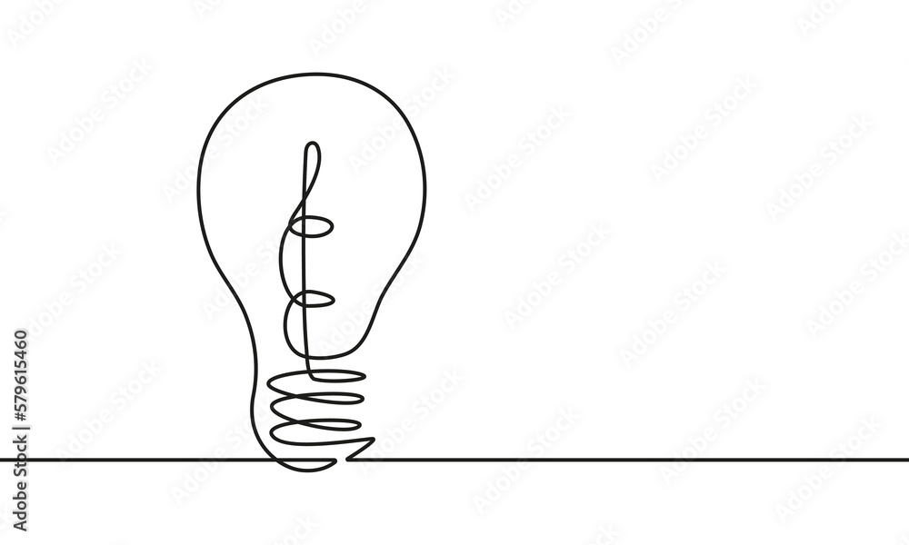 Poster bulb light continuous one line drawing. idea concept abstract line art drawing in modern trendy styl