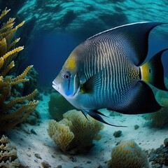 Naklejka na ściany i meble angel fish swimming under the caribbean sea GENERATIVE AI 