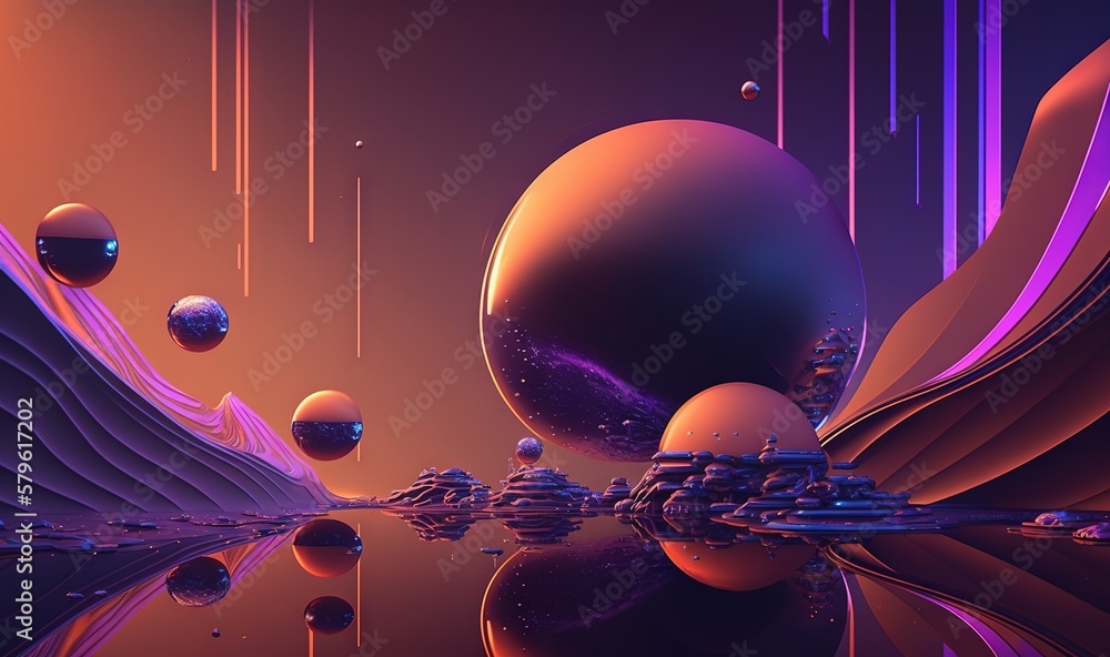Aufkleber an abstract scene with a lot of different shapes and sizes of balls in the water and on the surface 