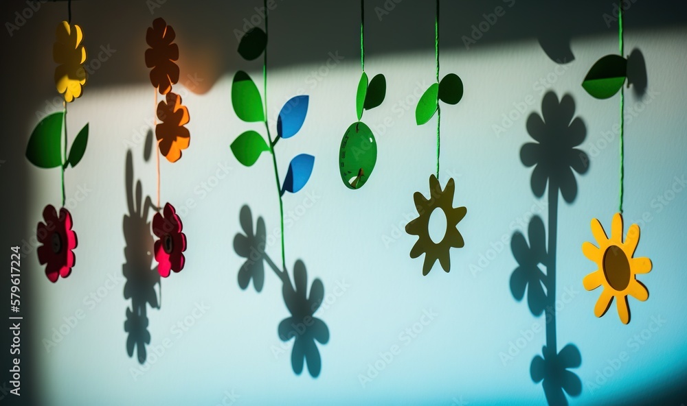 Poster a shadow of a flower on a wall with a shadow of a flower on the wall behind it and a shadow of a flo