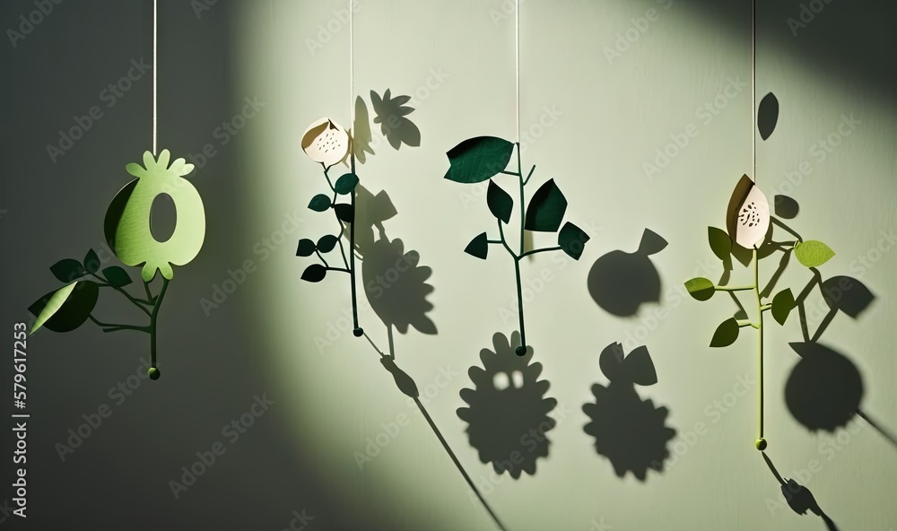 Aufkleber a shadow of a flower and a bird on a wall with a shadow of a flower and a bird on a wall with a shad