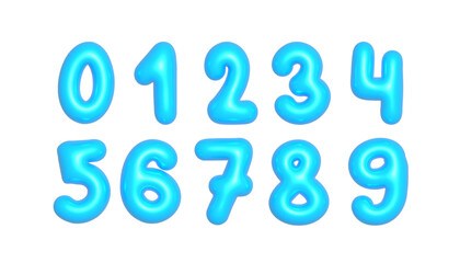 Sky Blue Number Balloons from 0 to 9 3d rendered realistic design elements. Happy Birthday, Anniversary Party, Baby Shower, Boy. 3d illustration isolated on white background with alpha.