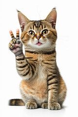Funny cat, showing a sign peace. Generative AI
