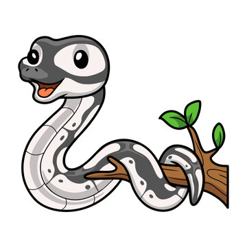 Cute axanthic ball python cartoon on tree branch