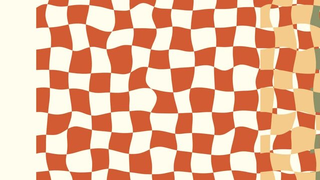 Groovy check animation, distort multicolor squares, 70s style background