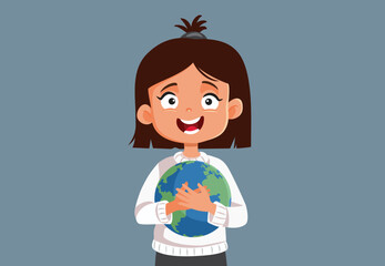 Happy Little Girl Protecting the Earth Vector Concept Illustration. Cheerful child protecting the world and planet 
