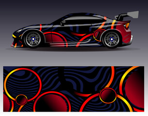 Naklejka premium Car wrap design vector. Graphic abstract stripe racing background kit designs for wrap vehicle race car rally adventure and livery