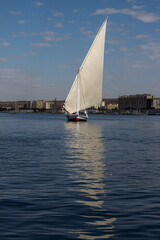 Sailboat on the Nile river in Aswan, Egypt.