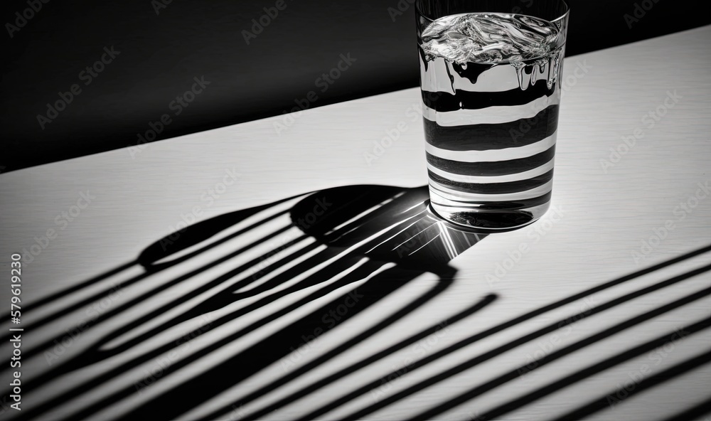 Poster a shadow of a fork and a glass of water on a table with a shadow of a fork and a glass of water on a