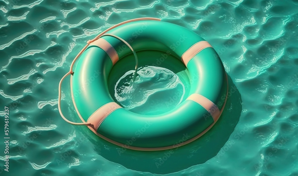 Aufkleber a life preserver floating on top of a body of water with a splash of water in it's center and a rope