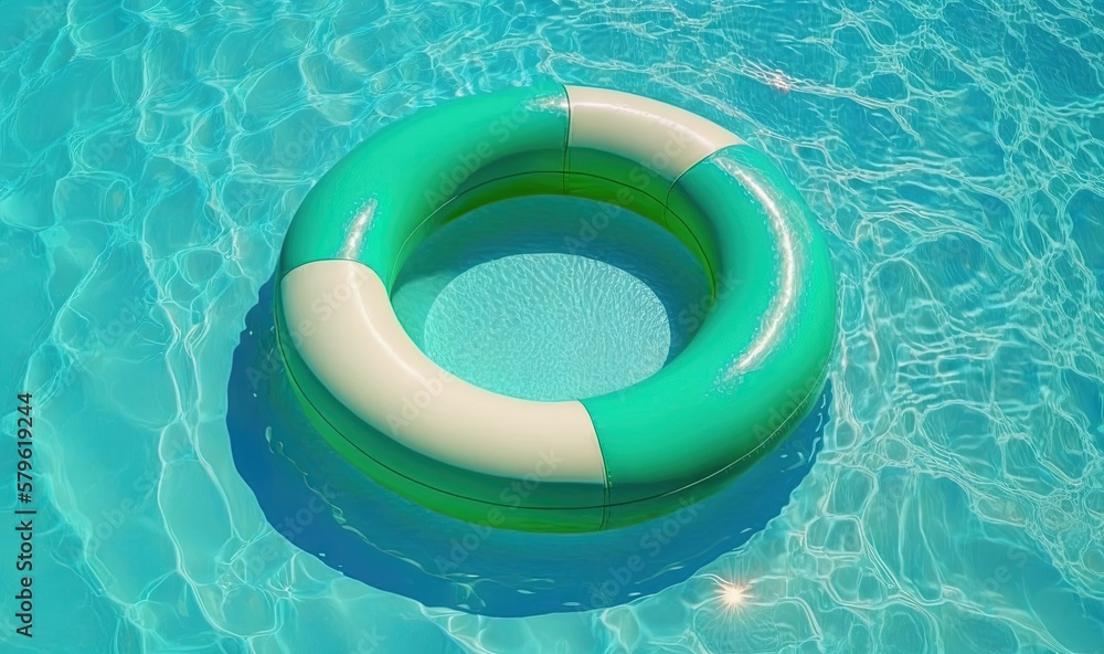 Aufkleber an inflatable ring floating in a pool of water with a star in the sky in the background and a star i