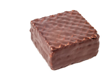 Waffle in chocolate glaze on a white background. A close-up waffle bar. - Powered by Adobe