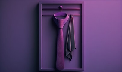  a purple tie hanging on a purple wall next to a purple door with a purple frame and a purple wall with a purple door handle.  generative ai