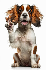Fototapeta premium Funny dog, showing a sign peace. Generative AI
