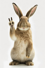 Fototapeta premium Funny rabbit, showing a sign peace. Generative AI