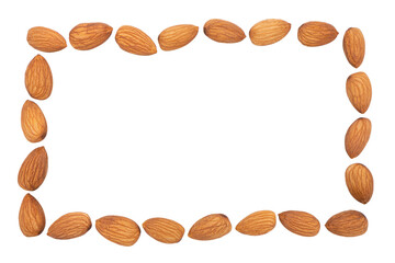 Tidy almonds frame with middle copy space on white background. View close to object with copyspace. Middle copy space for text. Horizontal Orientation. Healthy food concept. png