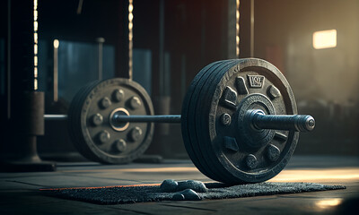 Obraz na płótnie Canvas Barbell in the gym. The concept of sport and healthy lifestyle. Generative AI.