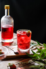 ice strawberry soda in backlight