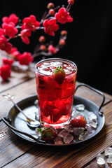 ice strawberry soda in backlight