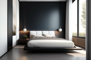 interior of bedroom with bed ai generative