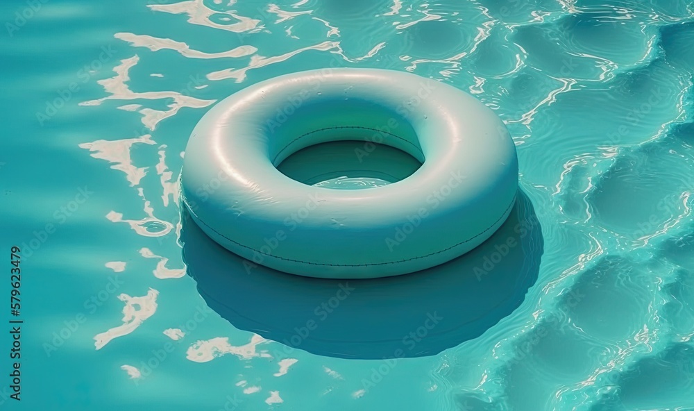 Poster an inflatable ring floating in a pool of water with ripples on the surface of the water and the surf