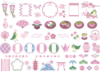 桜と春の和風素材のアイコンセット	