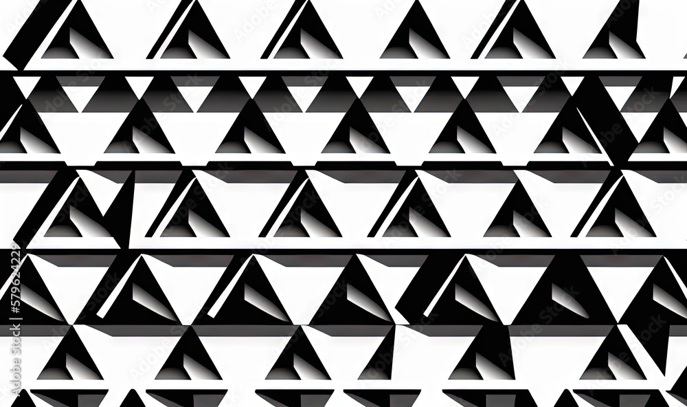 Poster a black and white photo of a pattern of triangles and triangles on a white background with a black a