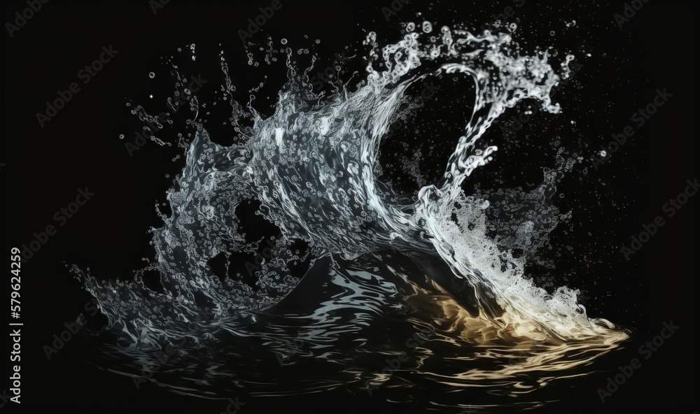 Poster a splash of water on a black background with a black background and a white splash of water on the b