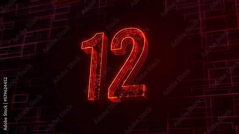 Poster futuristic red yellow shine 3d perspective motion view 12 number text lines with square dots fractal