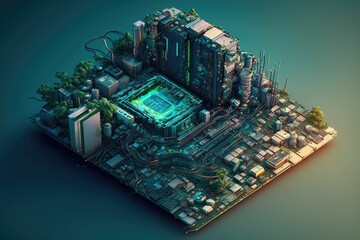 City of electronic circuit board with the processor. Generative AI.