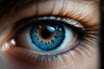 Fototapeta na wymiar Close-up shot of the blue eye of the human. Generative AI.