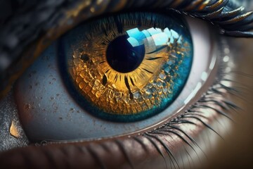 Close-up shot of the eye of the human. Generative AI.