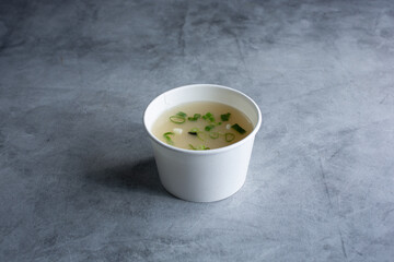 A view of a bowl of miso soup.