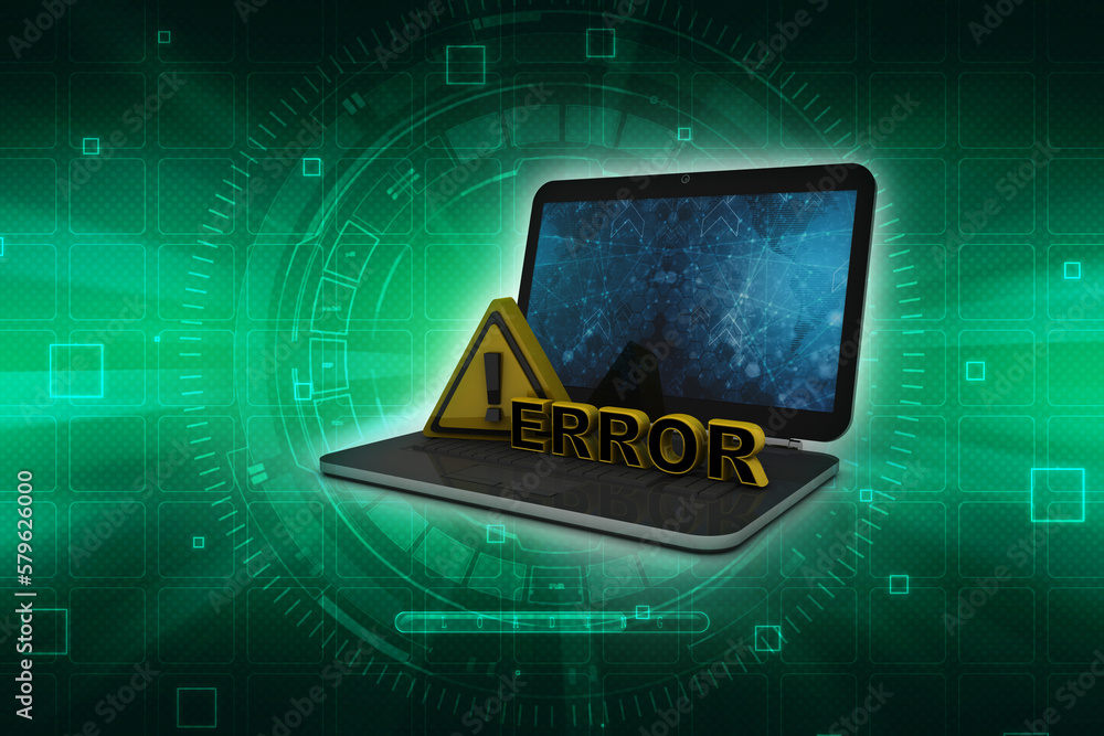 Poster 3d rendering laptop with exclamation sign
