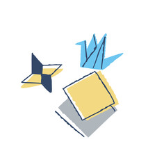 折り紙で作った鶴や手裏剣