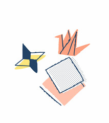 折り紙で作った鶴や手裏剣