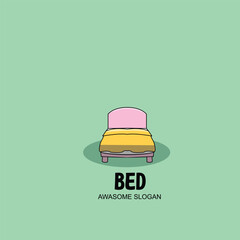 Bed mascot illustration design logo icon