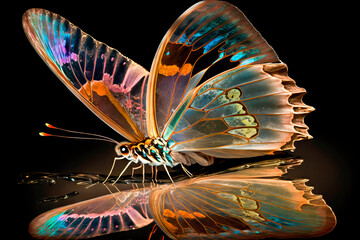 Transparent butterfly, colorful, transparent wings, polarized light, crystal butterfly, generative ai