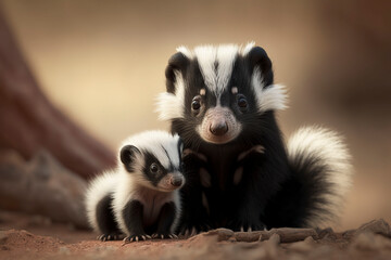 Fototapeta premium Skunk with a baby. Generative AI.
