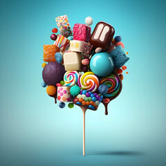 Collection of sweets on a blue background.Illustration. Generative AL