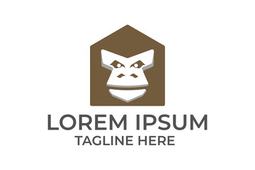 Gorilla real estate logo design. negative space concept vector template 