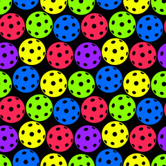 pickleball seamless pattern. pickleball balls on black background