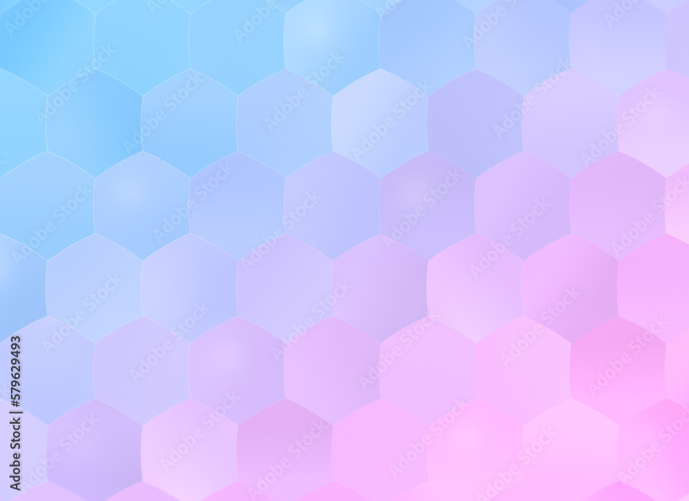 Poster bright and vibrant light blue and pink hexagons, abstract color gradient background. high resolution