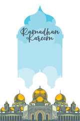 Hand drawn of mosque for ramadan with vintage Background. Vector Illustration - obrazy, fototapety, plakaty