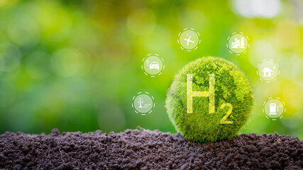 Hydrogen energy industry environment green globe with icons