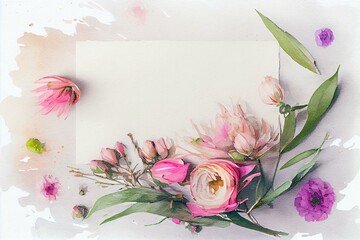  flowers on the corners, watercolor style AI Generated